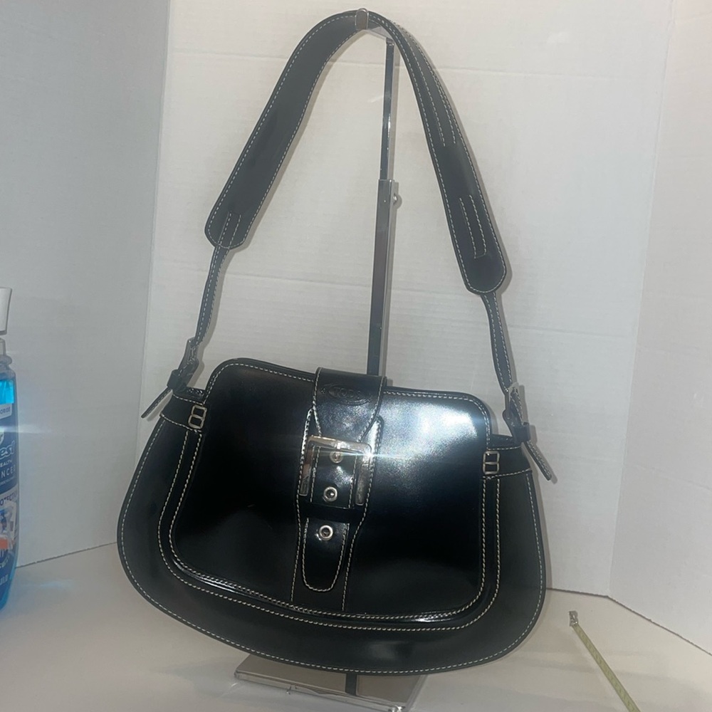 Tod's Black Satchel with White Stitching